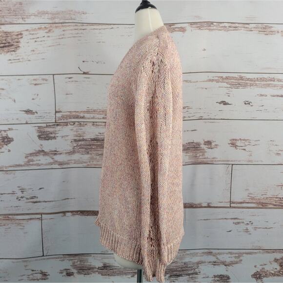 Theory UDA Rainbow Tape Sweater V Neck Open Knit Pink Size Medium - Picture 2 of 8